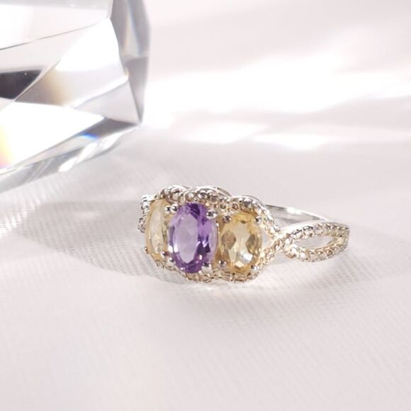 Bolivian Amethyst and Brazilian Citrine in Sterling Silver Size 9 - Picture 1 of 13